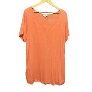 J Jill Women Tunic Top XL Orange‎ Slub Knit Tee Minimal Resort Coastal Beachy